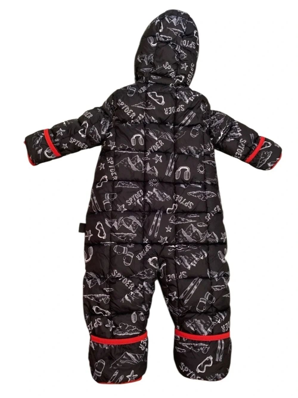 Spyder Snowsuit Snow Suit Black White Red Faux Fur Lined 9-12 Months Mittens New